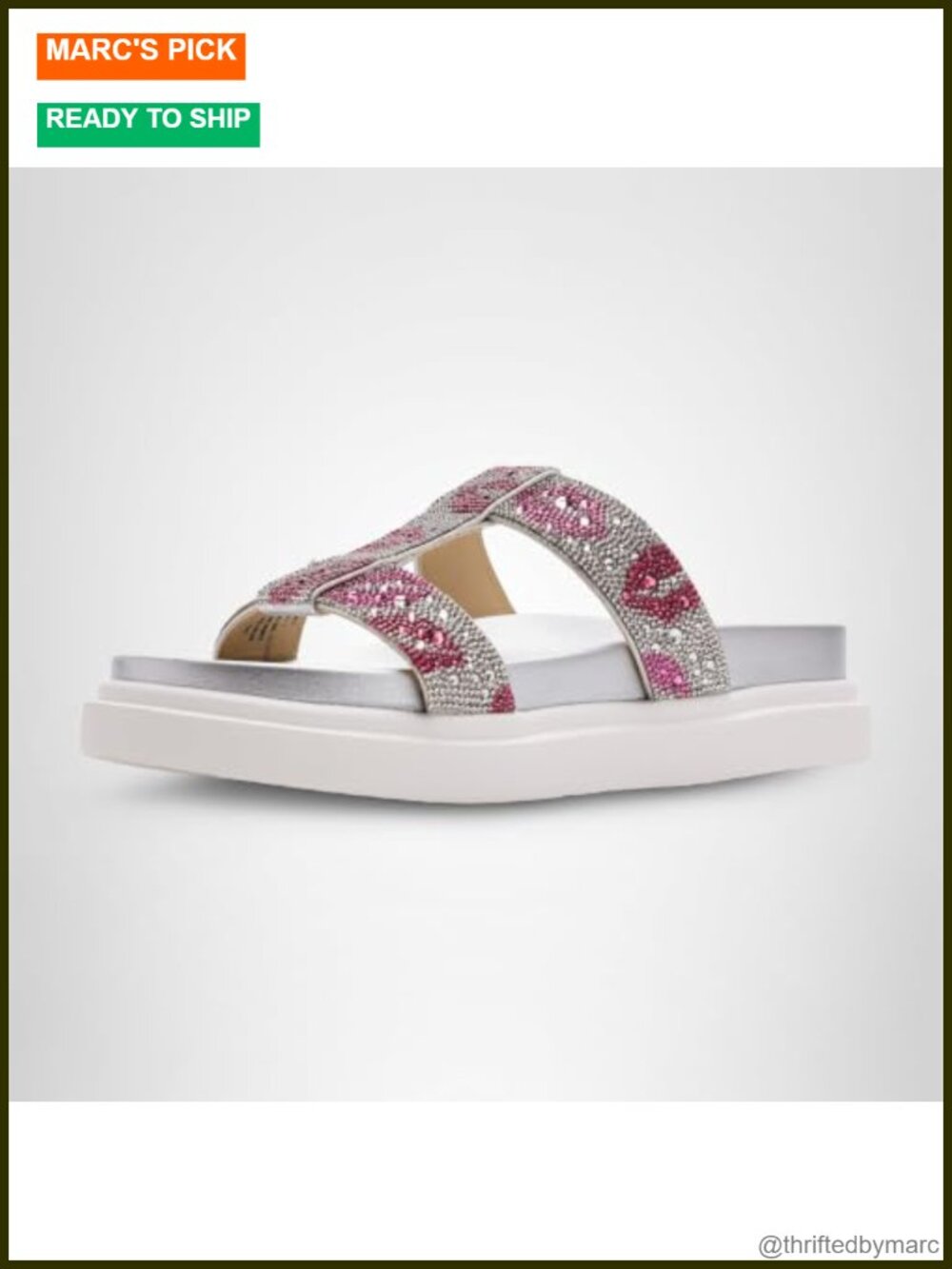 Rhinestone Platform Slide Sandals Slip-On PU